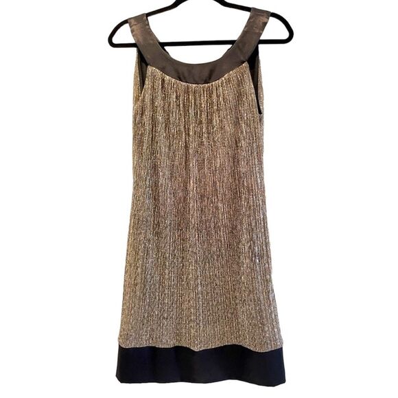 En Focus Studio Black & Gold‎ Metallic Tie Back Swing Dress Women’s Size 12 - Picture 1 of 5